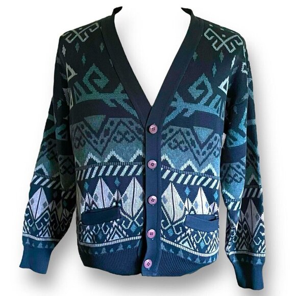 Vintage 80s Cooper Monsieur Mens Cardigan Sz S M Green Eclectic Grandpa Sweater - Picture 1 of 6